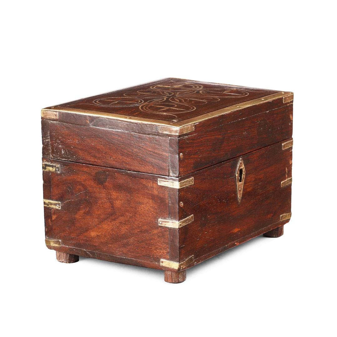 Angled VIew Of Antique Rosewood Scent Box With Bottles From Lucknow | Indigo Antiques