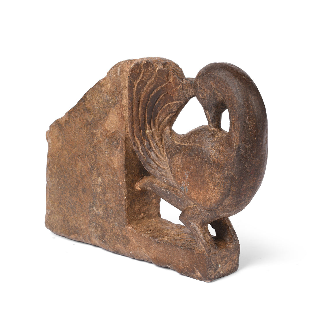 Angled View Of Antique Stone Khunti Parrot Turban Hanger | Indigo Antiques