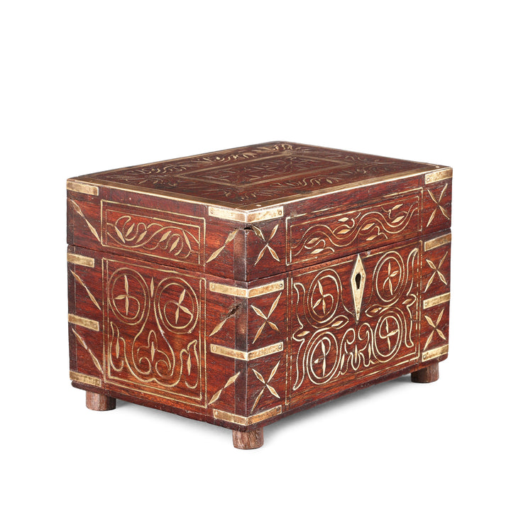 Angled View Rosewood Scent Box With Bottles From Lucknow | Indigo Antiques