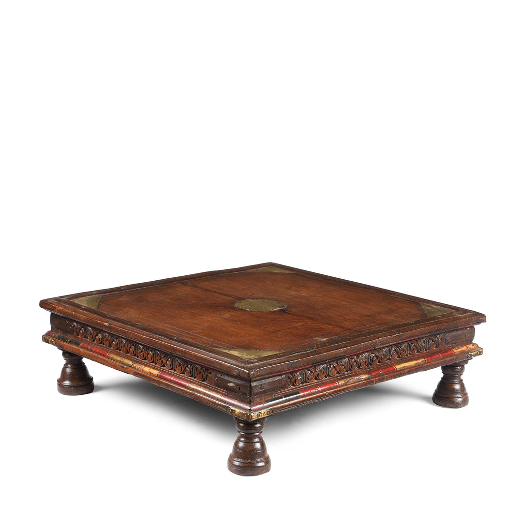 Angled View Of Square Roheda Bajot Low Table From Shekhawati  | Indigo Antiques