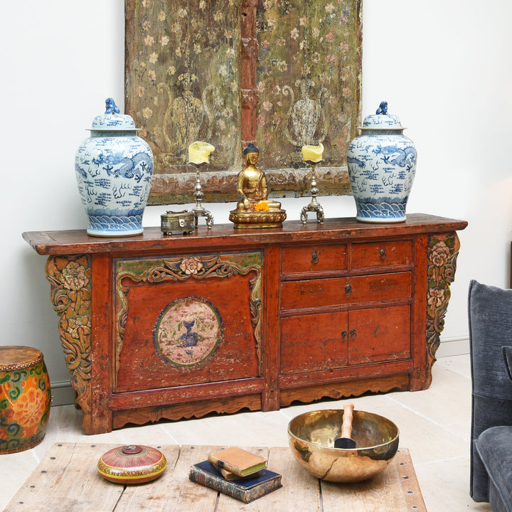 Painted Sideboard From Qinghai - 19th Century