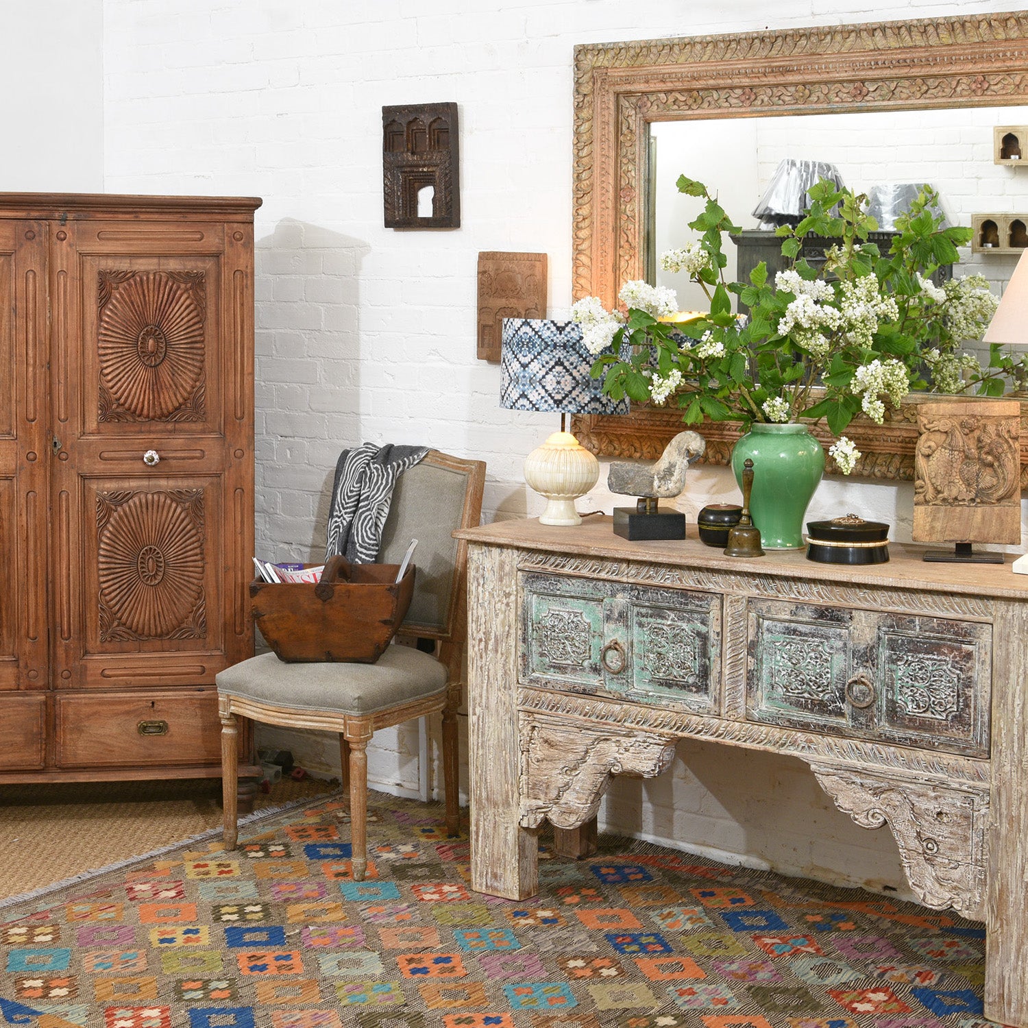 Antique furniture and plant