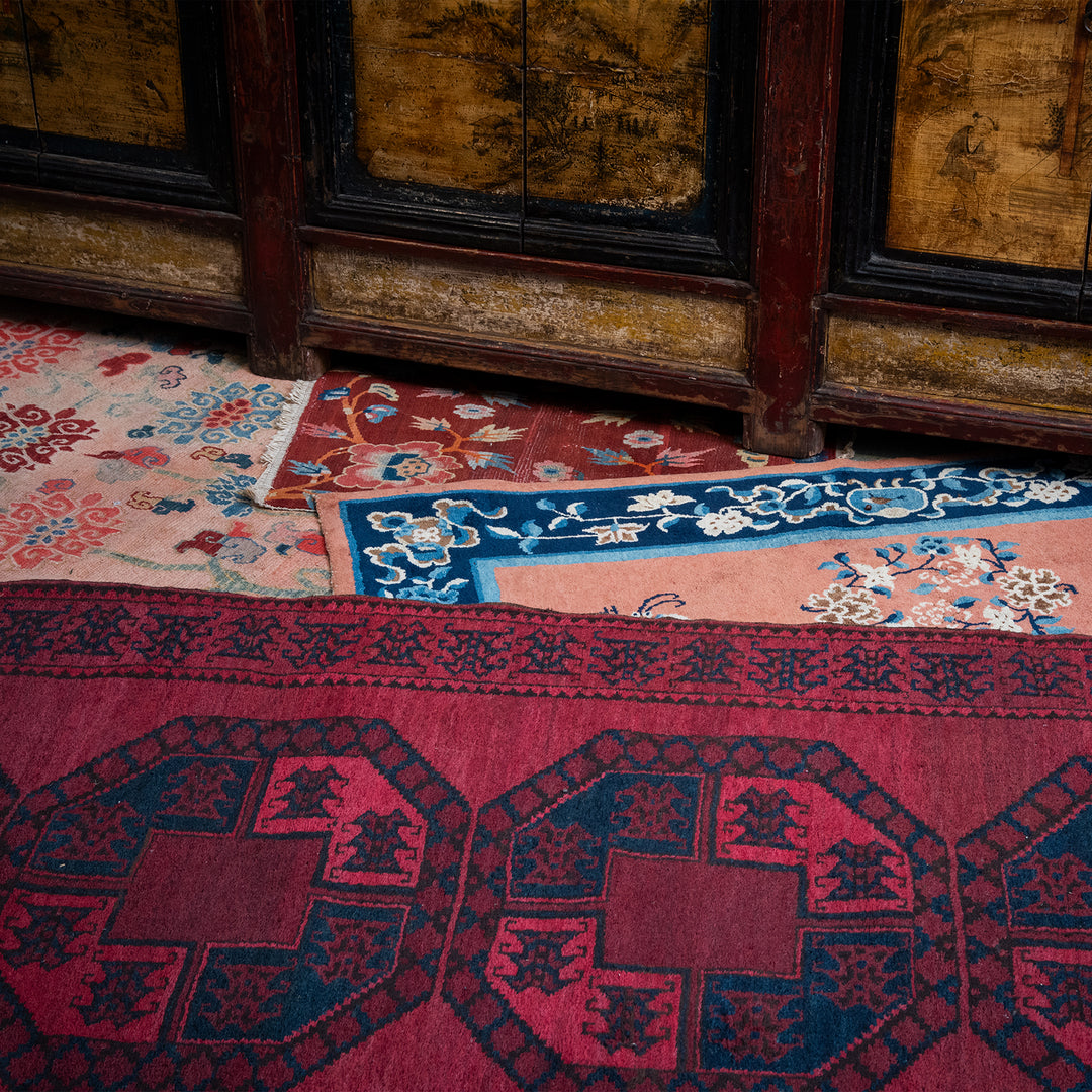 Blue And Red Tibetan ground Rug - Ca 1920's