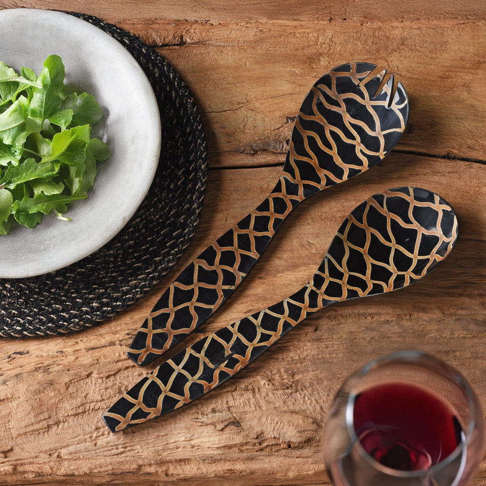 Lifestyle of Handmade Buffalo Horn Salad Servers | Indigo Antiques