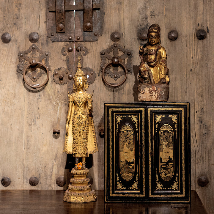 Gilt Black Lacquer Canton Export Jewellery Cabinet - 19th Century