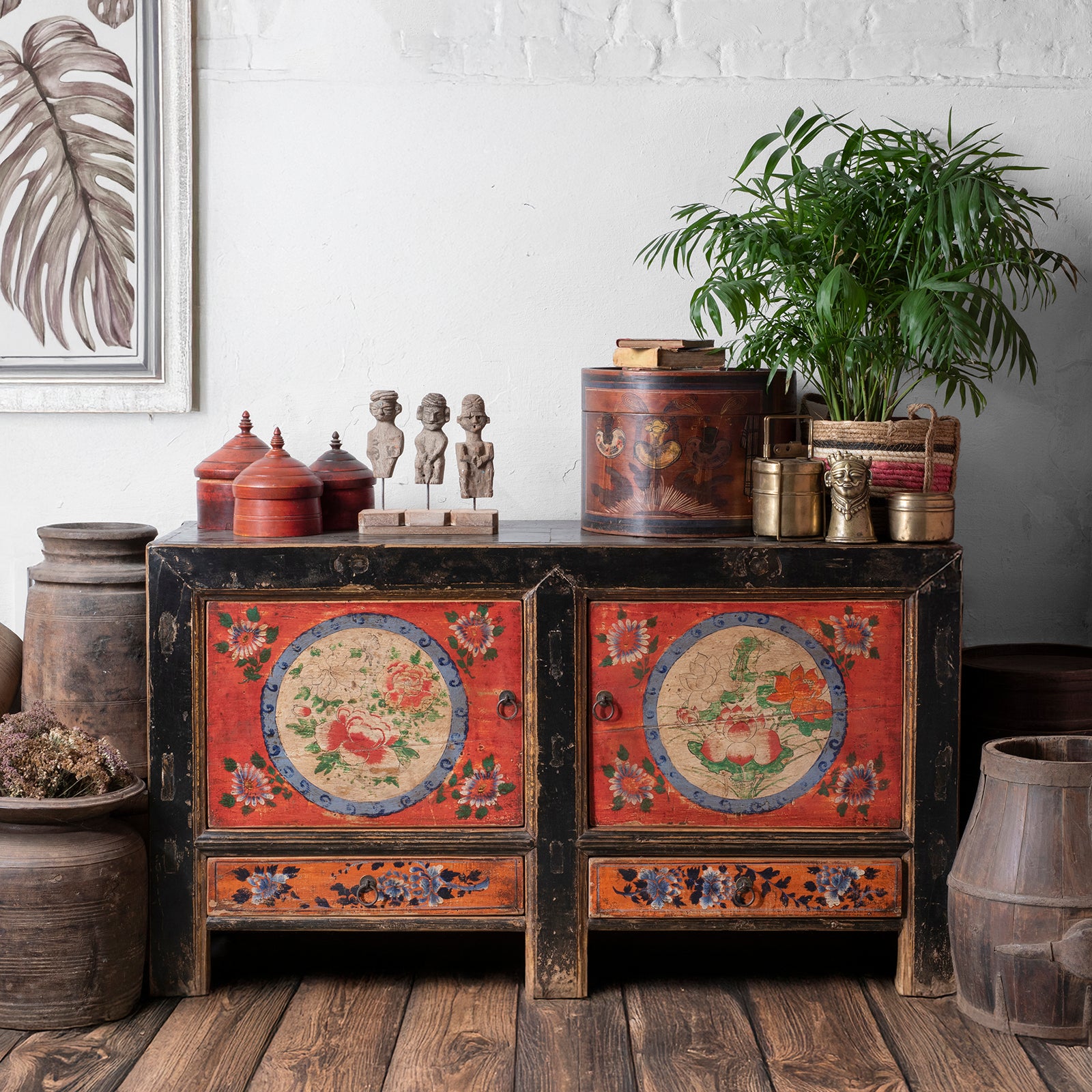 Painted Sideboard From Mongolia - 19th Century
