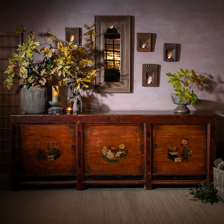 3 Door Painted Sideboard From Mongolia - 19th Century