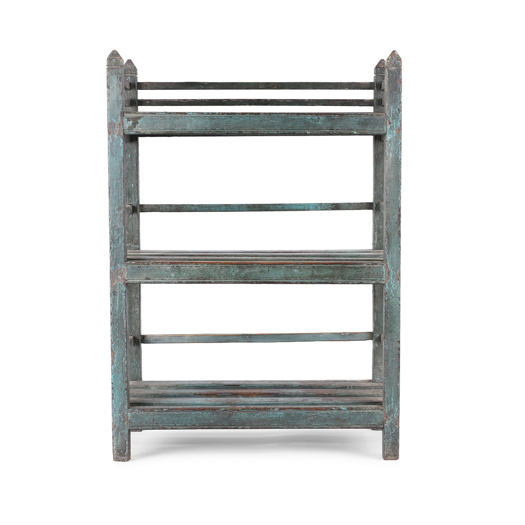 Small Vintage Indian Blue Painted Indian Slatted Shelf