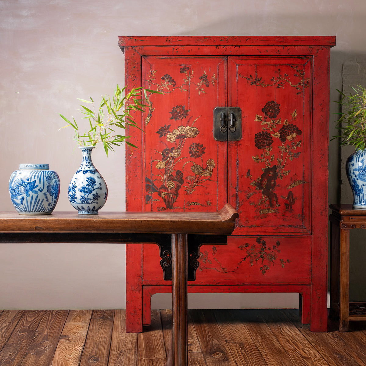 Antique Chinese Red Lacquer Wedding Cabinet | Indigo Antiques