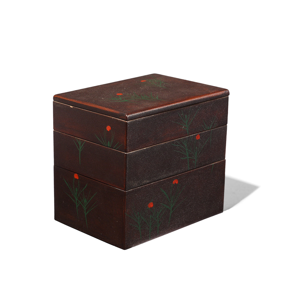 Angled VIew Of Vintage Japanese Bento Box In Original Wooden Gift Box | Indigo Antiques
