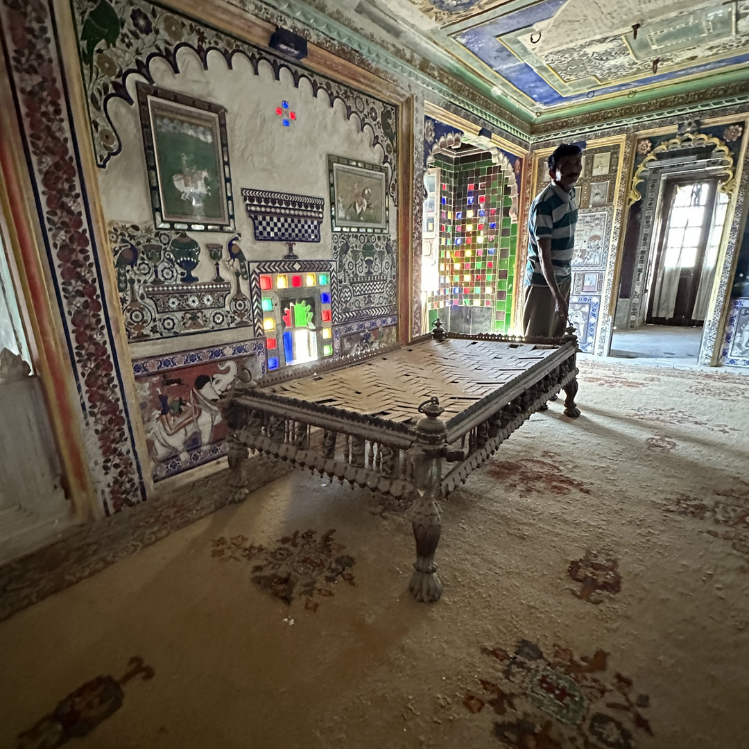 Aam Khas audience hall of the Juna Mahal in Dungarpur (built in the 18th century and stained glass added in the 19th century.)