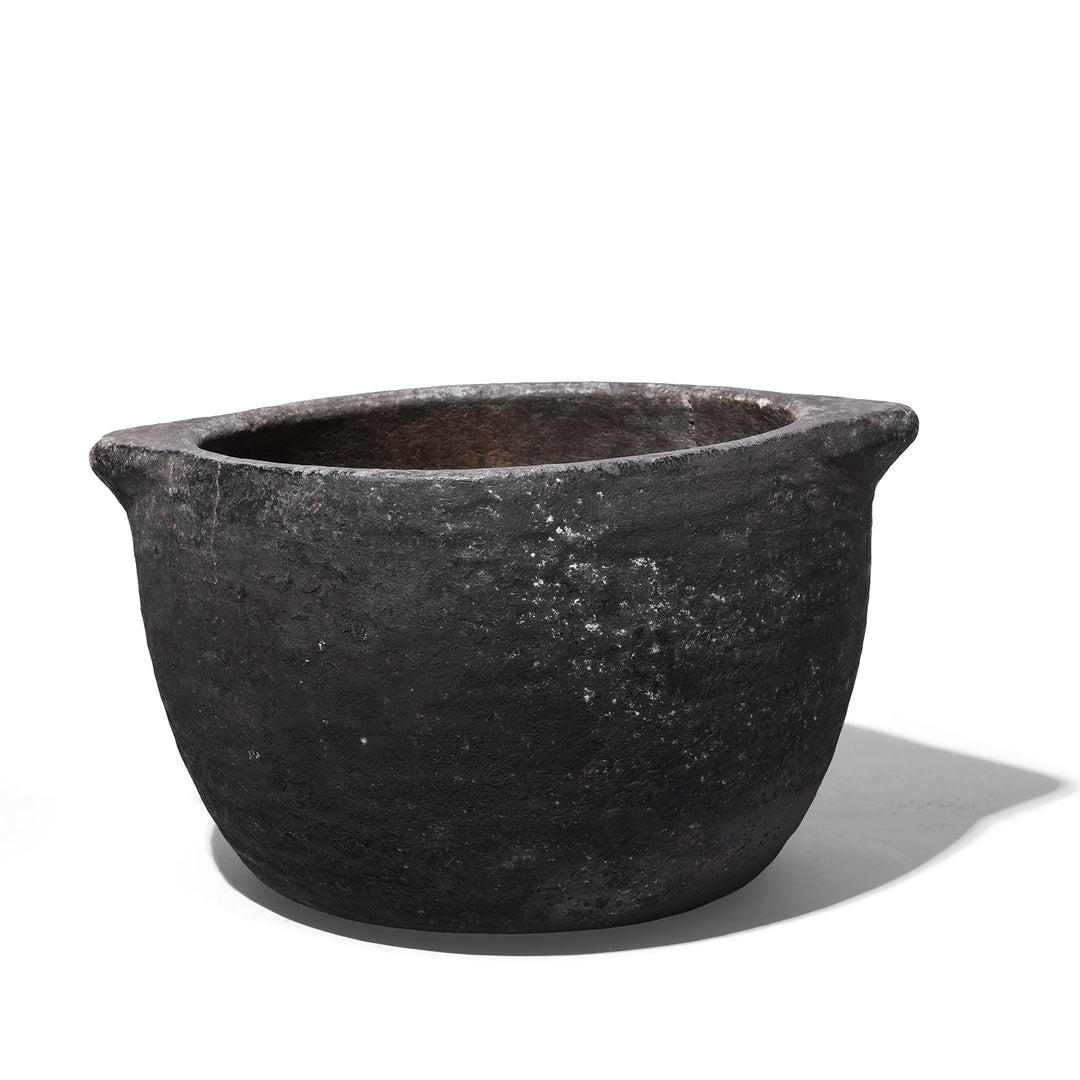 Stone Pot For Planter With Weathered Hand Carved Stone Surface