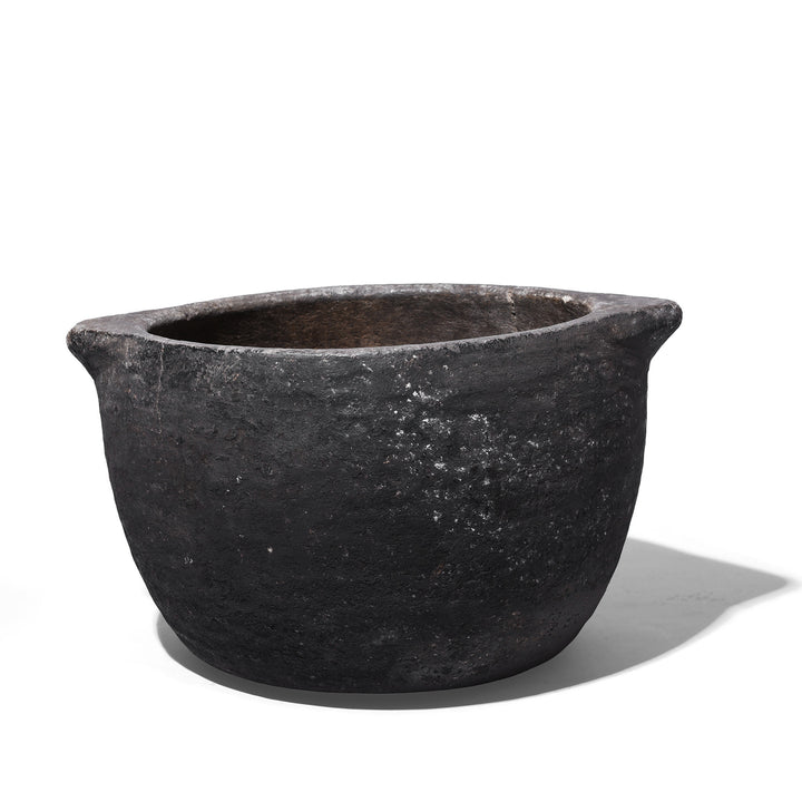 Stone Pot For Planter With Weathered Hand Carved Stone Surface