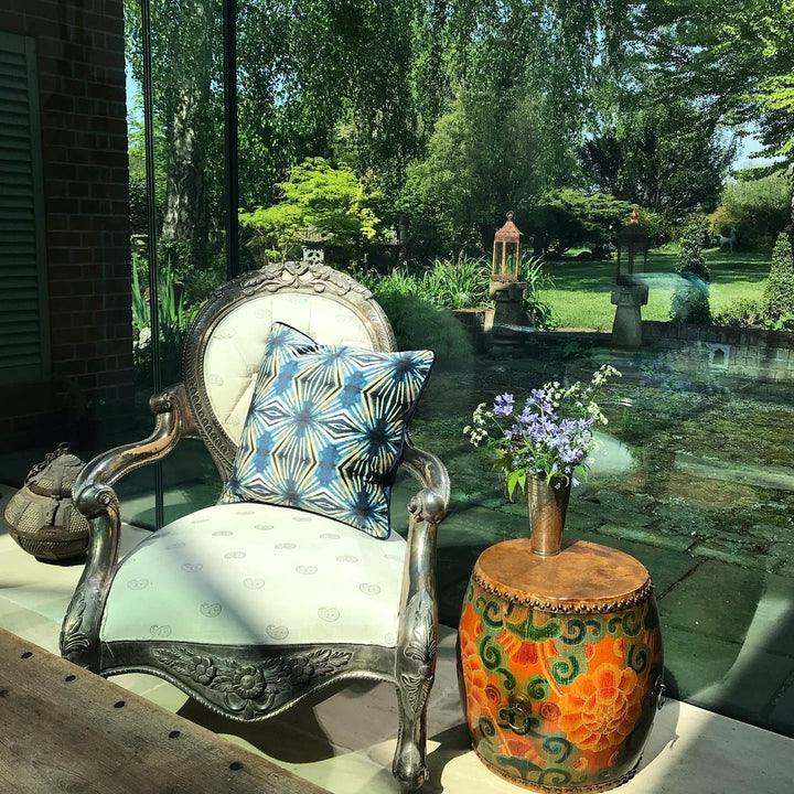 Painted Mongolian Drum Side Table