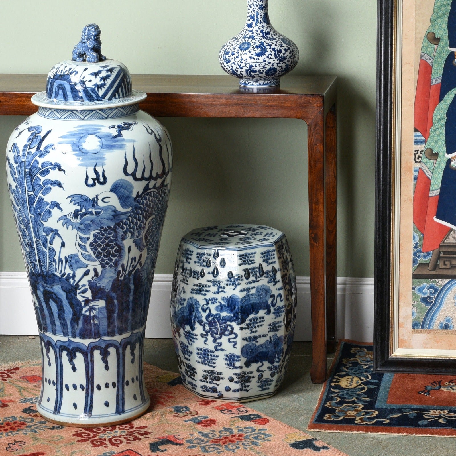 Reproduction Chinese Tall Temple Jar With Qilin Design
