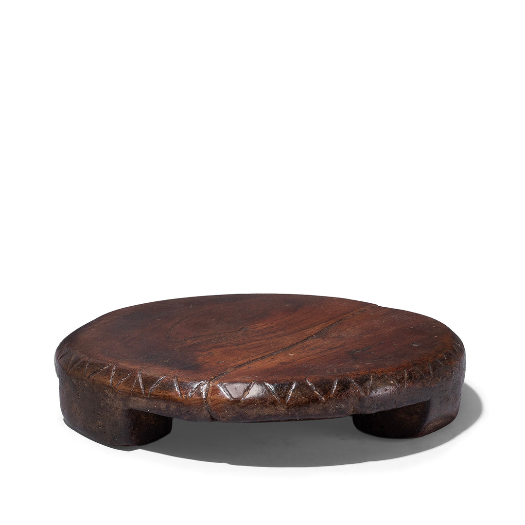 Teak Chapati Board From Rajasthan With Zig Zag Carved Edge And Rich Patina 19th Century