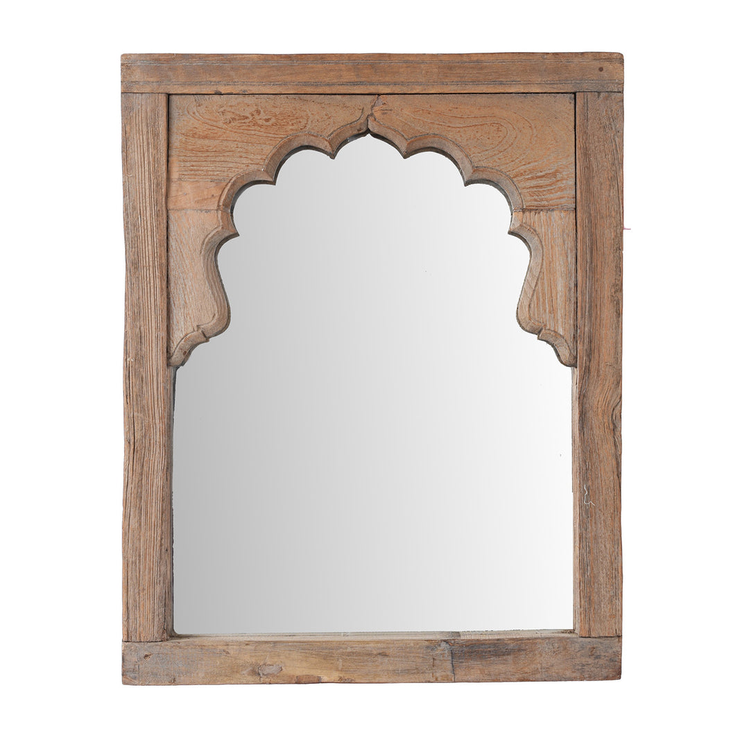 Teak Indian Mirror With Mughal Arch And Deep Architectural Frame