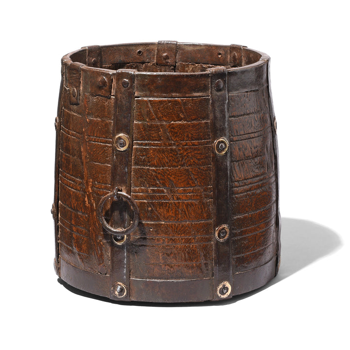 Antique Indian Teak, Brass & Iron Grain Measure From Rajasthan | Indigo Antiques