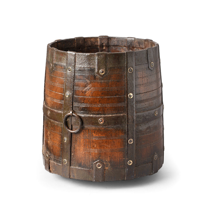 Antique teak, iron & brass Indian grain measure | Indigo Antiques