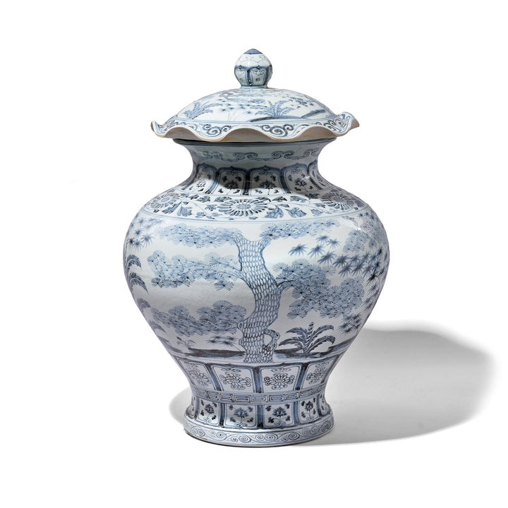 Blue & White Porcelain Frilled Temple Jar With Lid | Indigo Antiques