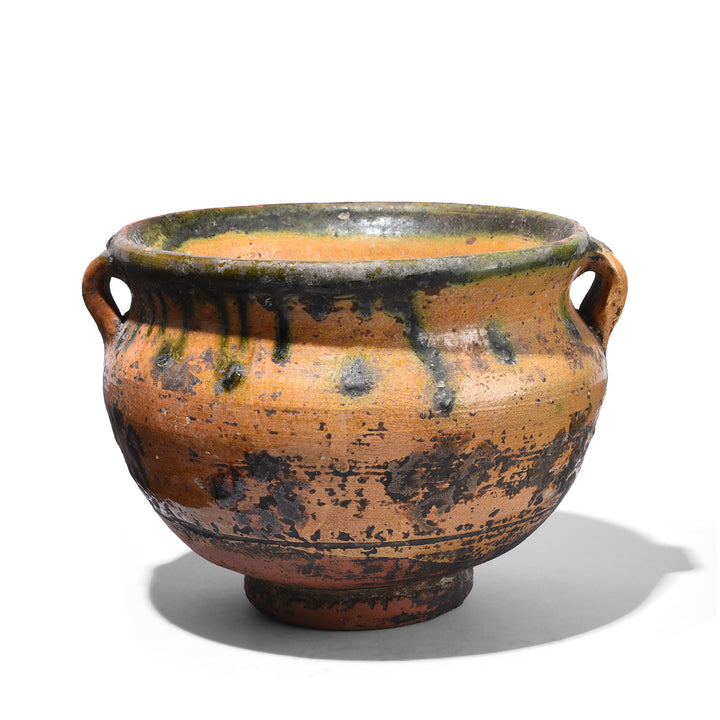 Terracotta Rustic Sancai Glazed Terracotta Vessel From Yunnan Province With Twin Loop Handles And Naturally Aged Surface Patina | Indigo Antiques 