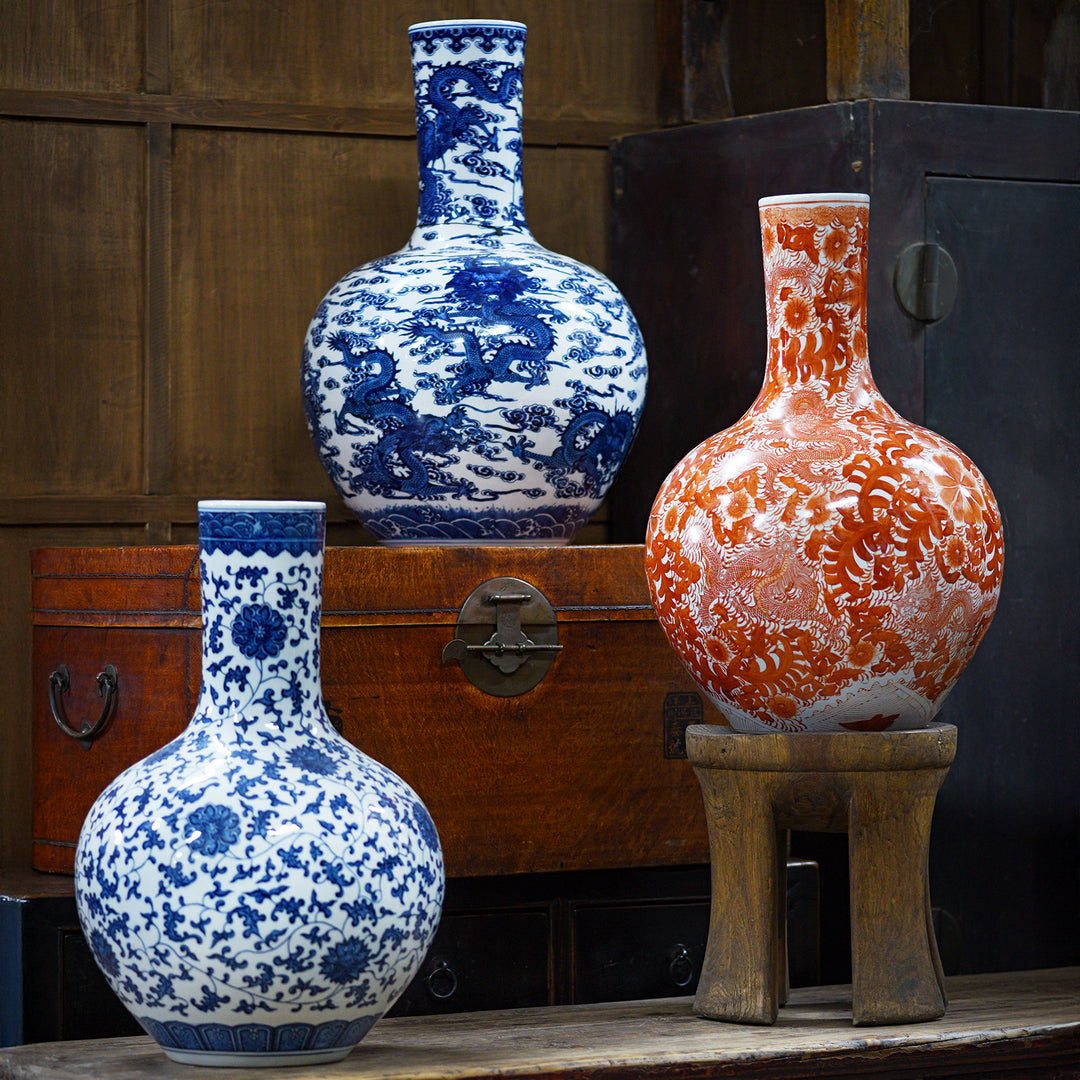 Large Blue & White Porcelain Tianqiuping Vase | Indigo Antiques