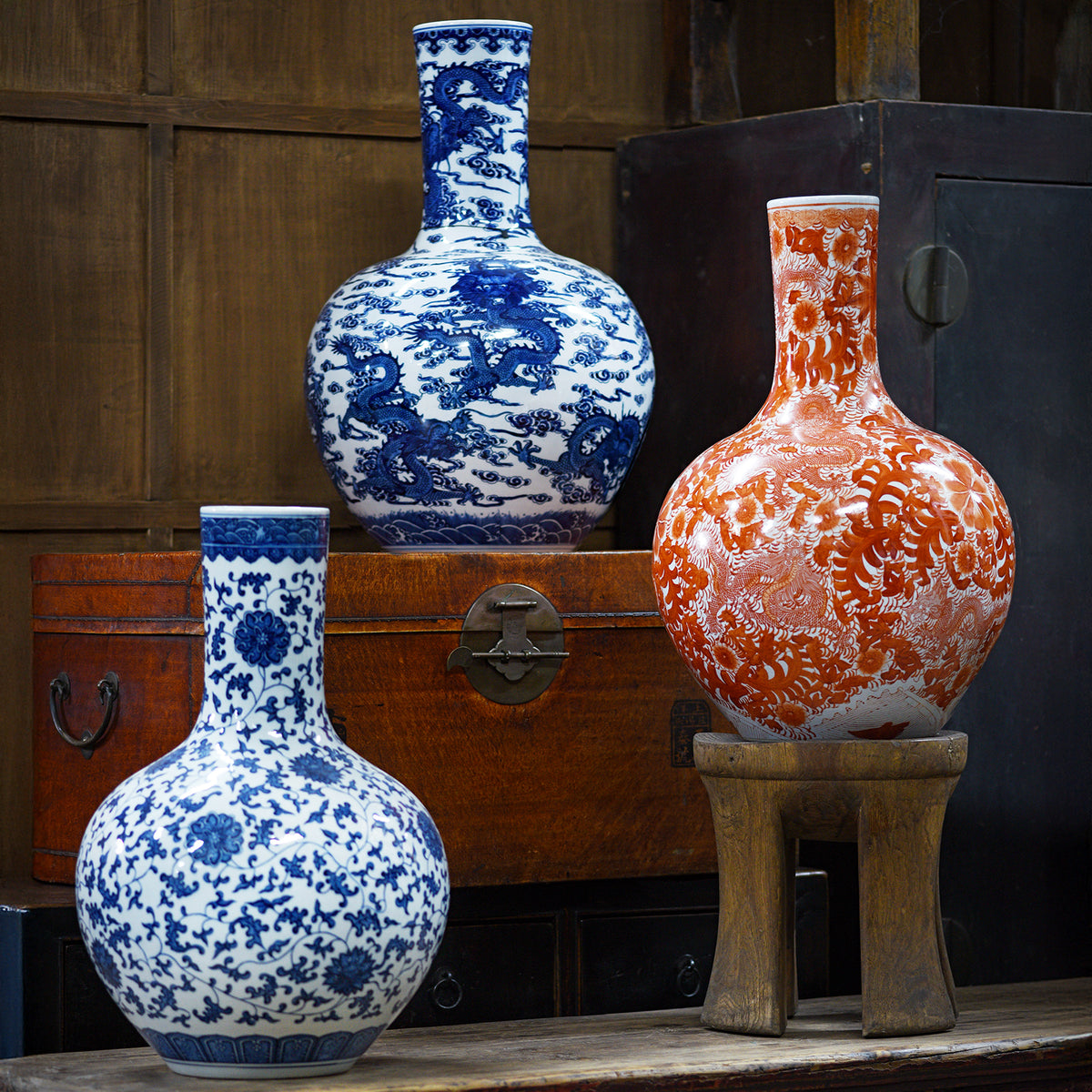 Large Blue & White Porcelain Tianqiuping Vase | Indigo Antiques