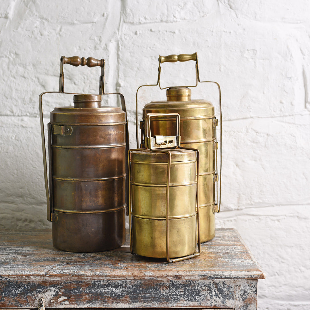 Antique Indian Brass Tiffin Food Box Collection