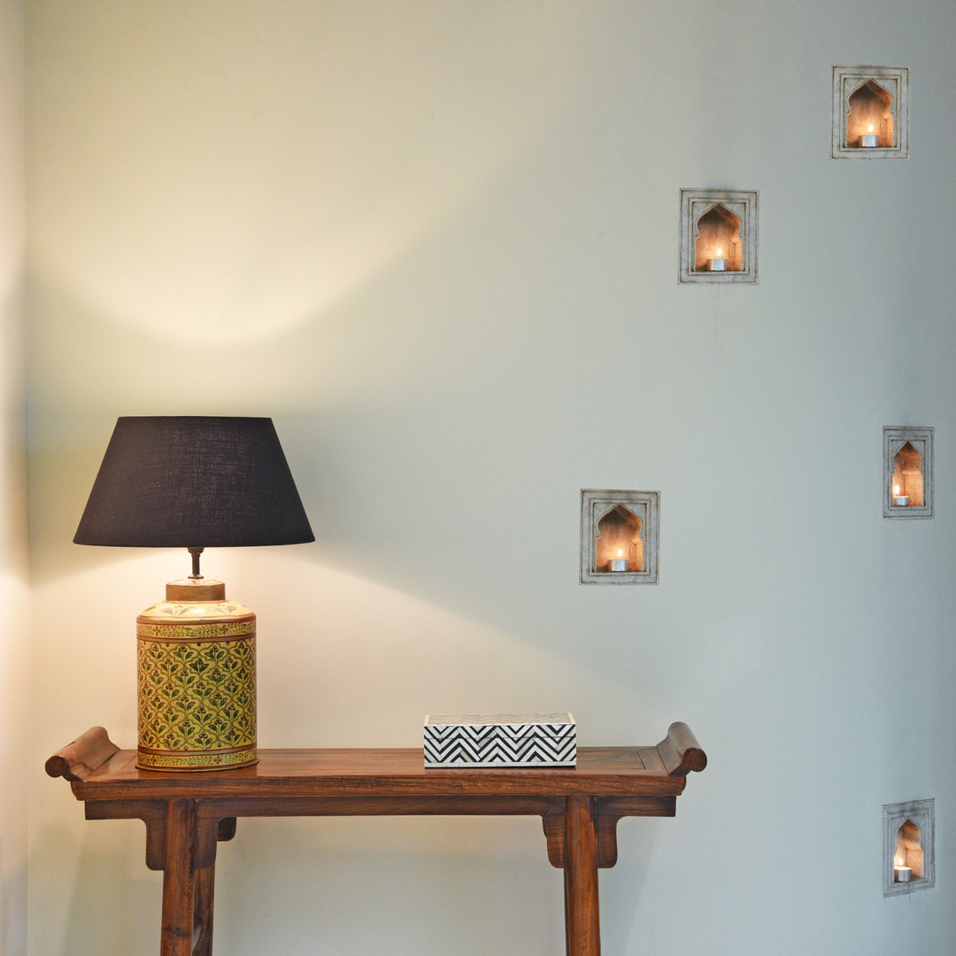 Indian Yellow Toleware Tea Caddy Table Lamp 