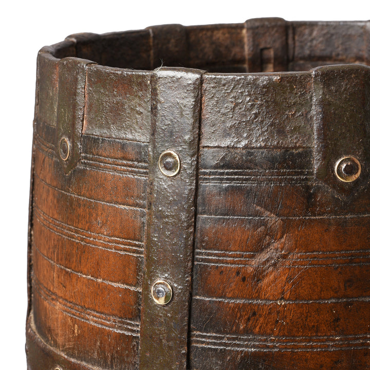 Iron detail from a Rajasthani teak grain measure planter | Indigo Antiques