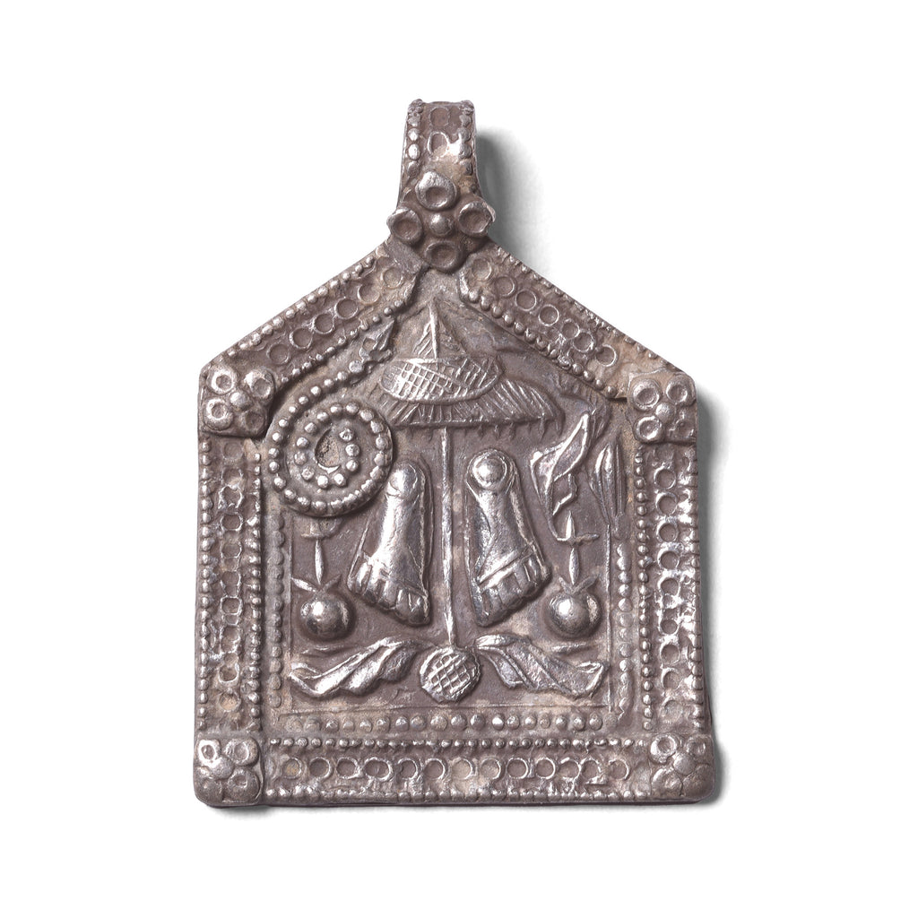 Tribal Silver Amulet From Rajasthan - Vishnu Feet