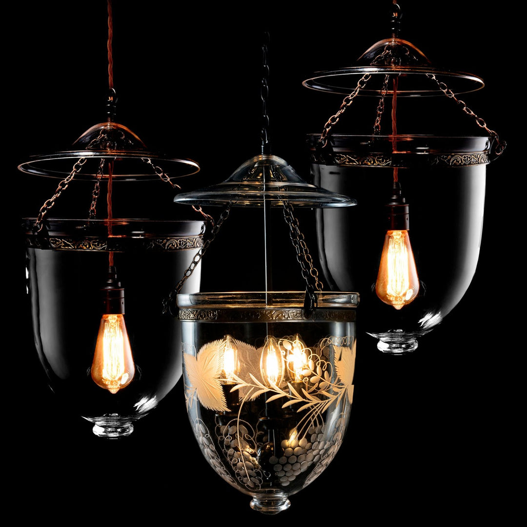 Engraved Glass Hundi Lantern With 3 Way Fitting - Grapes