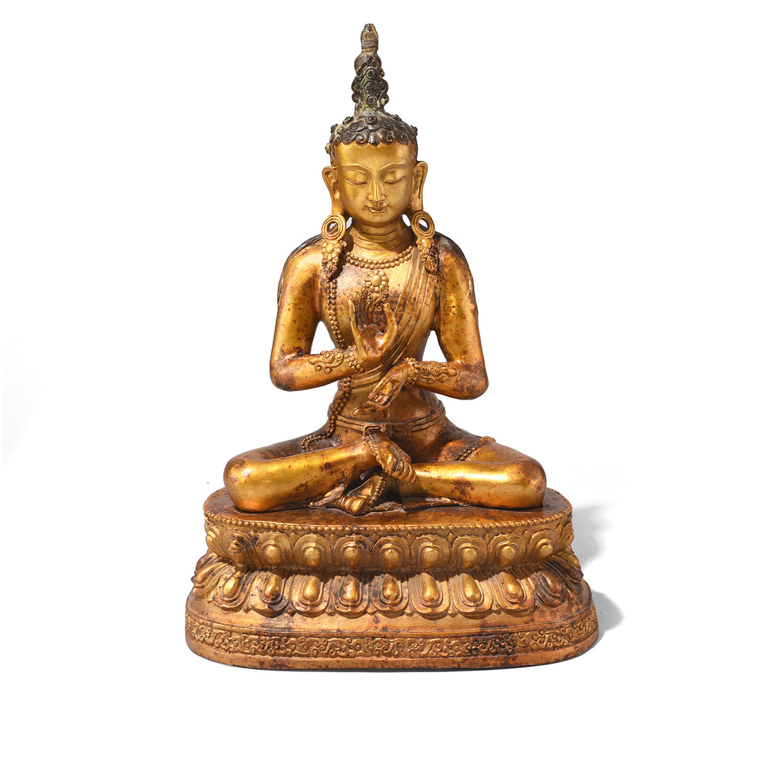 Gilt brass Vairochana Buddha - Meditation Buddha in the dharmachakra mudra