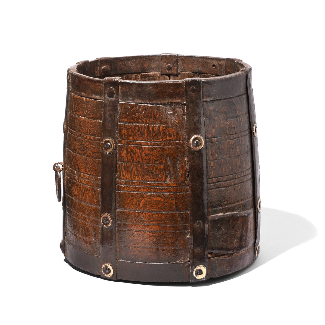 Antique Indian Teak, Brass & Iron Grain Measure From Rajasthan | Indigo Antiques