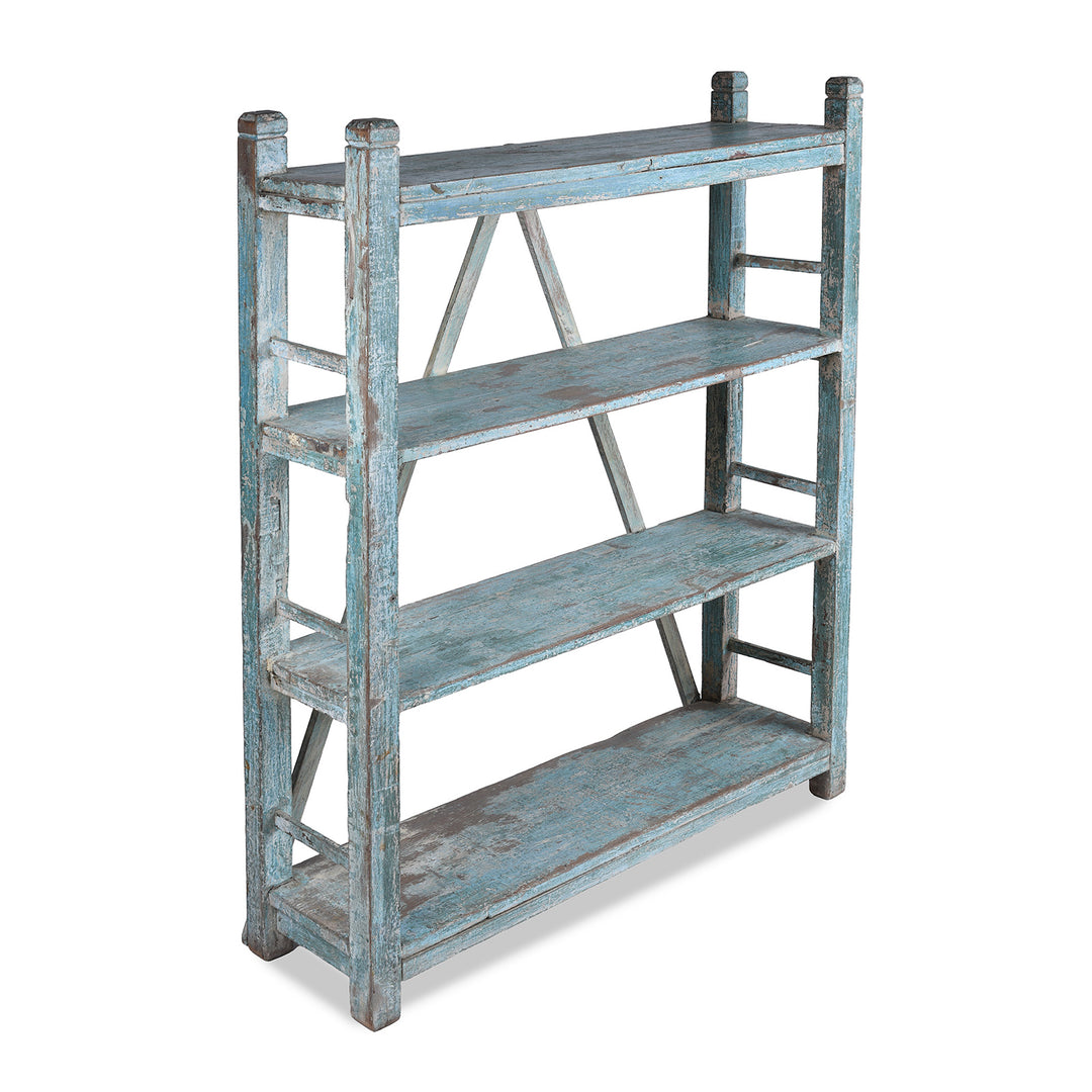 Vintage Blue Indian Painted Teak Shelf From Gujarat | Indigo Antiques