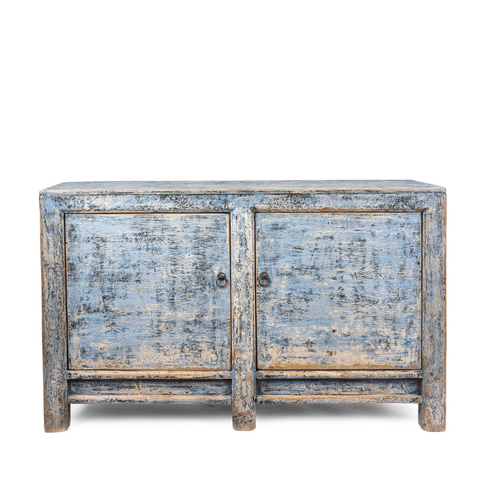 Vintage Blue Painted Gansu Sideboard With Distressed Finish And Removable Internal Shelf | Indigo Antiques