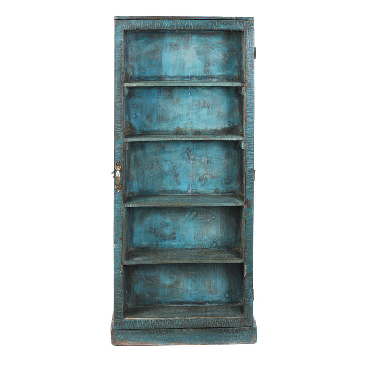 Vintage Indian Blue Painted Glazed Tall Wall Cabinet