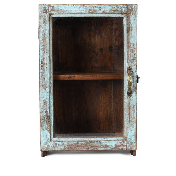 Pale Blue Painted Teak Glazed Wall Cabinet - Ca 1930
