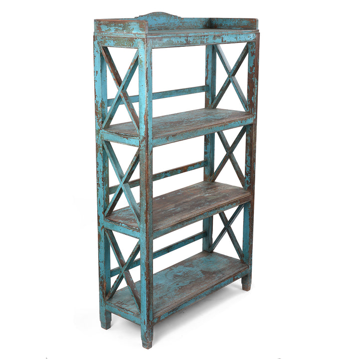 Vintage Blue Painted Indian Teak Shelf
