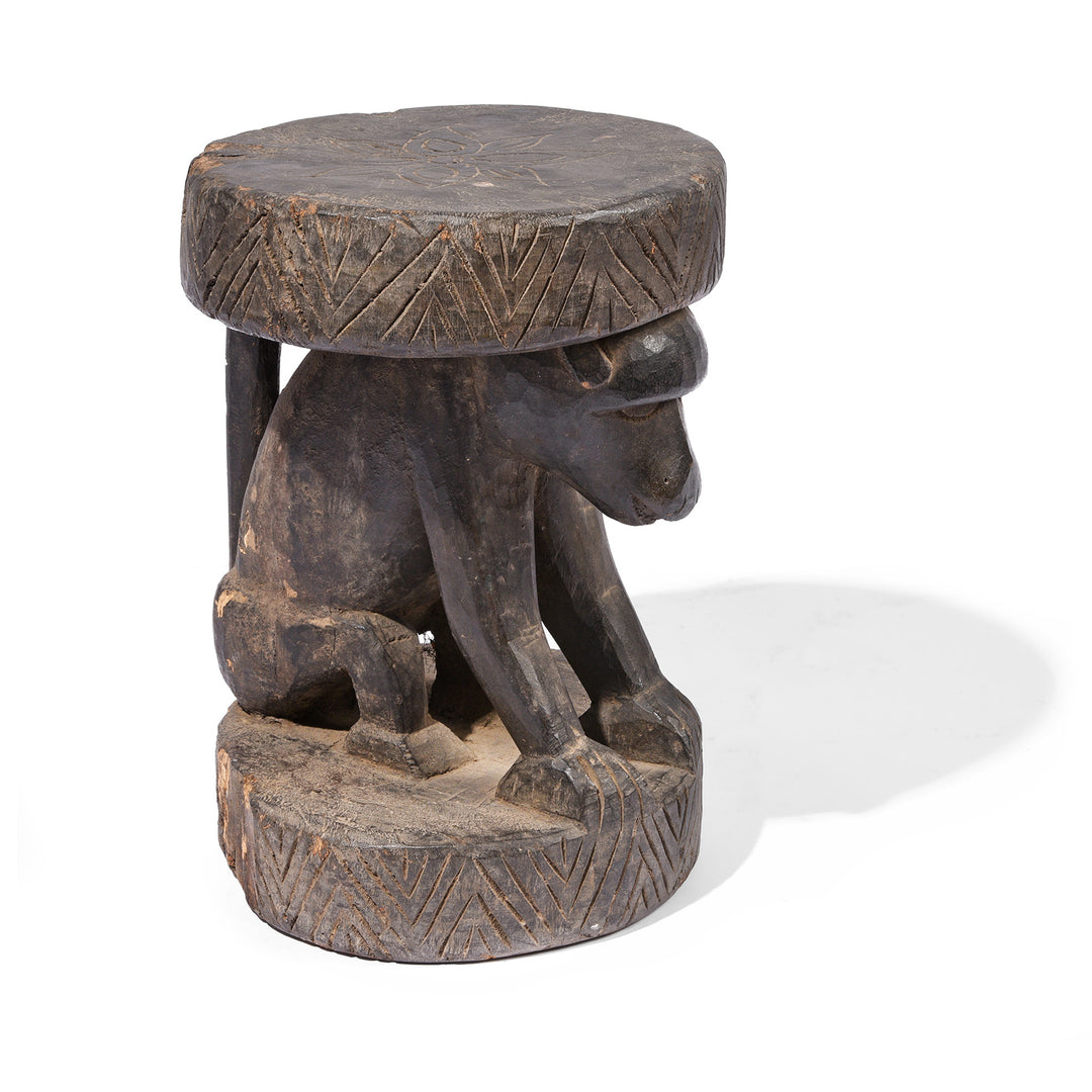 Vintage Carved Santal Tribal Monkey Stool | Indigo Antiques