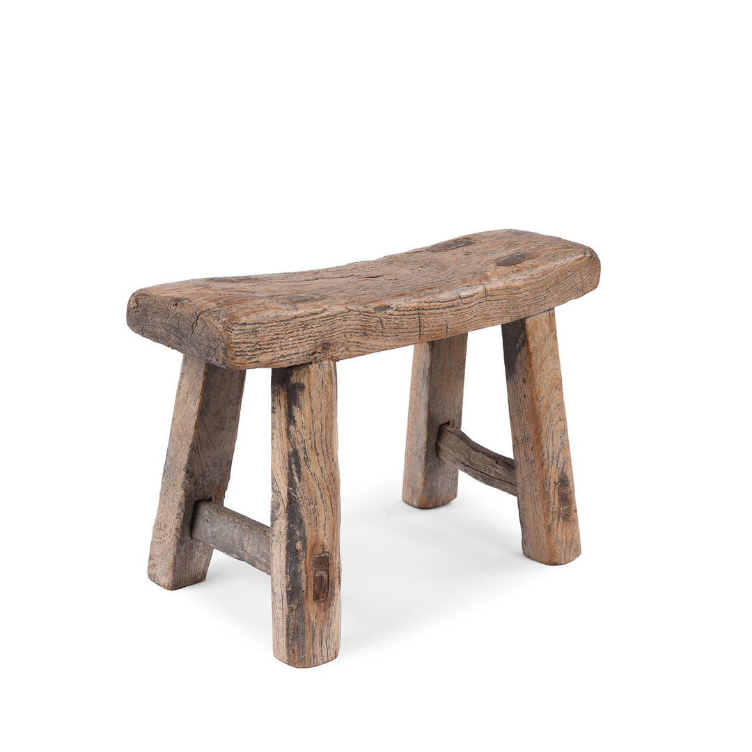 Vintage Chinese Rustic Farmhouse Elm Low Stool | Indigo Antiques 