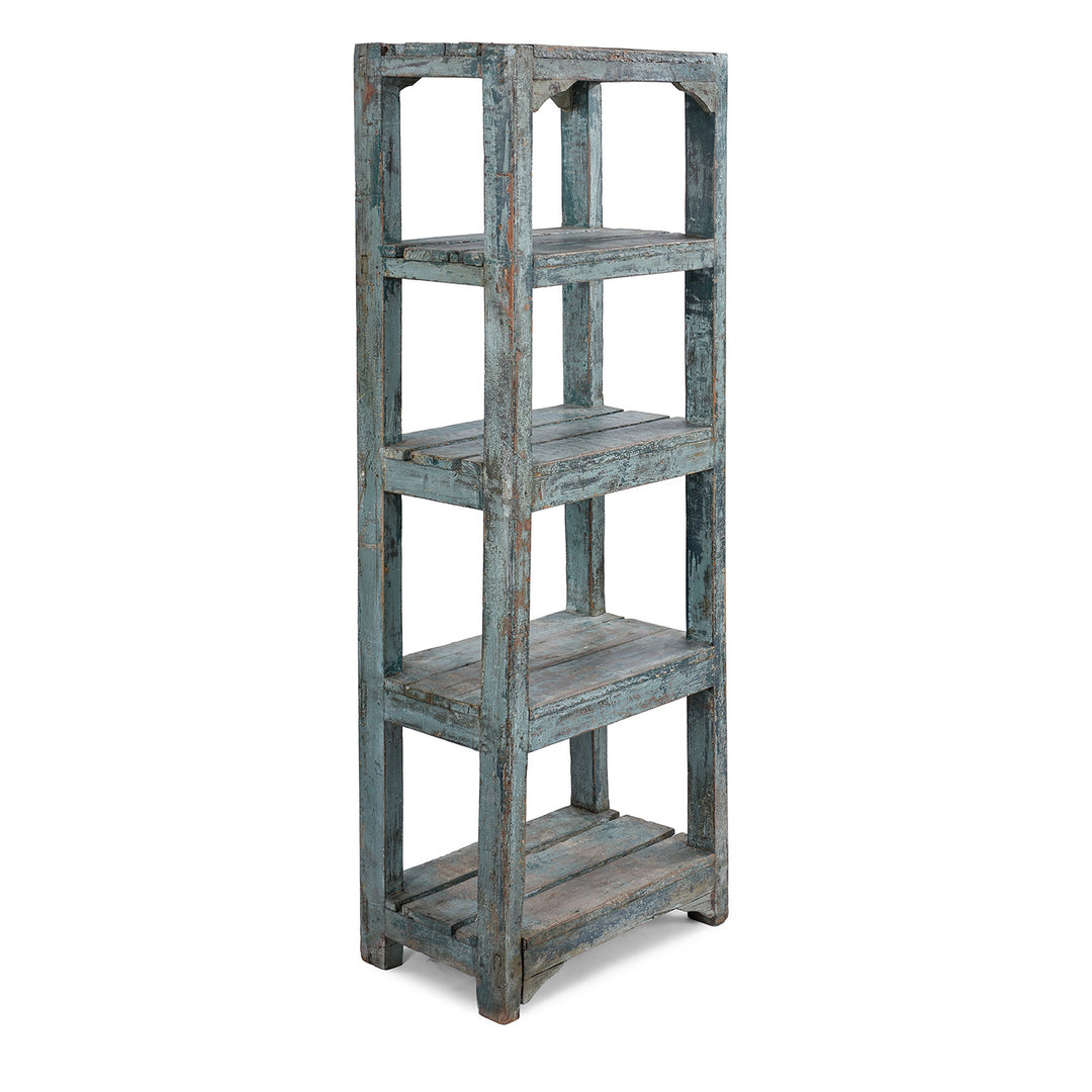 Vintage Indian Painted Slatted Teak Shelf | Indigo Antiques