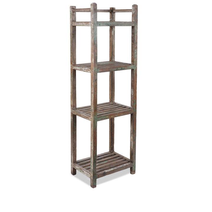 Vintage Indian Painted Slatted Teak Shelf | Indigo Antiques
