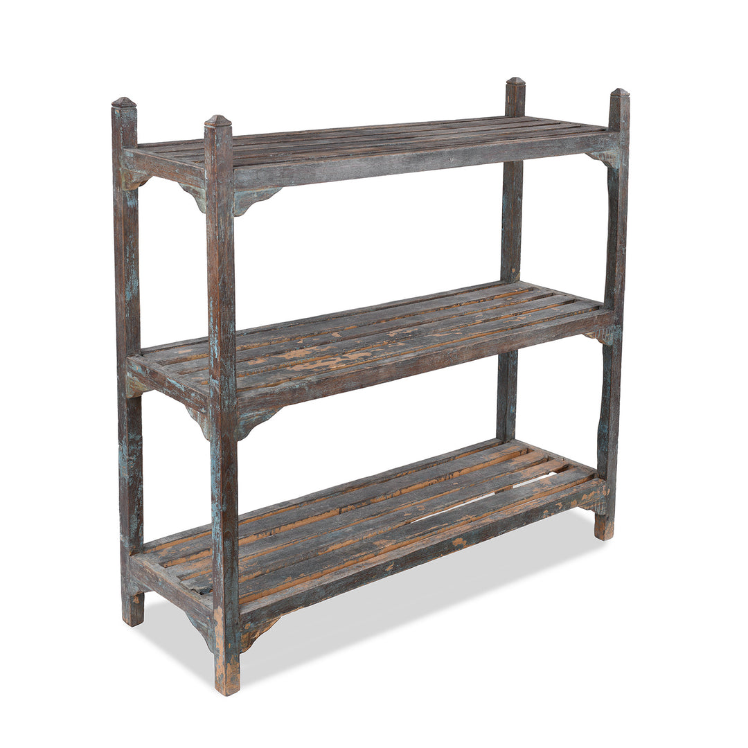 Angled VIew Of Vintage Indian Painted Teak Shelf | Indigo Antiques