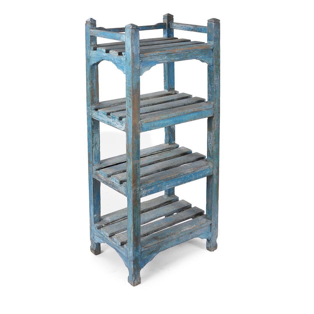 Vintage Indian Slatted Blue Shelf From Gujarat | Indigo Antiques