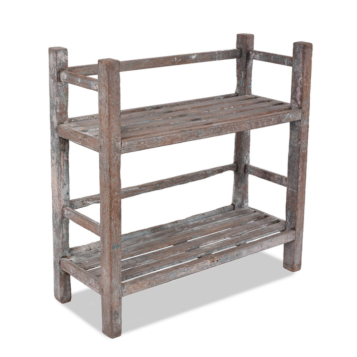 Vintage Indian Slatted Teakwood Shelf | Indigo Antiques