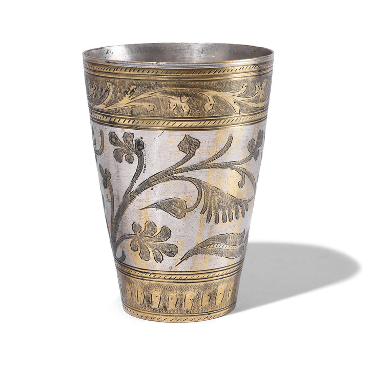 Vintage Lassi Cup - Nickel Plated Engraved Brass | Indigo Antiques