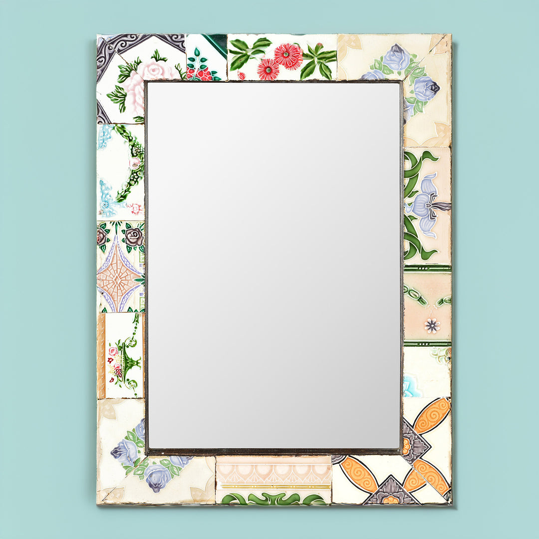 Vintage Mirror Made From Old Japanese Ceramic Tiles | Indigo Antiques
