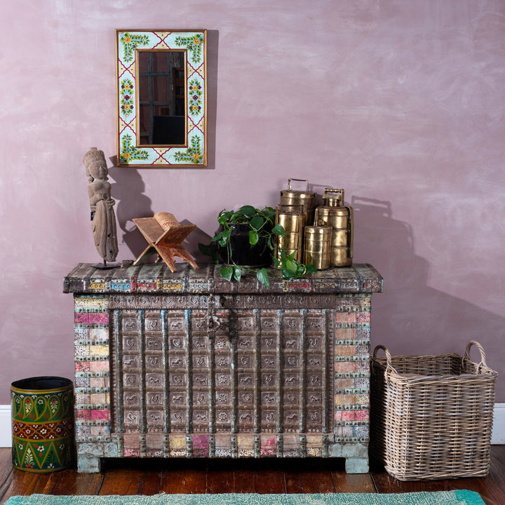Lifestyle Of Vintage Painted Indian Pithara Console Chest 