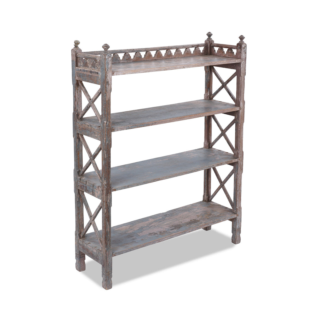 Angled View Of Vintage Painted Indian Teak Shelf | Indigo Antiques